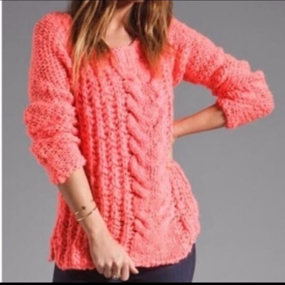 Free People Hot Pink Chunky Knit Sweater Size S Mohair Wool Blend Soft Cozy - Picture 1 of 5